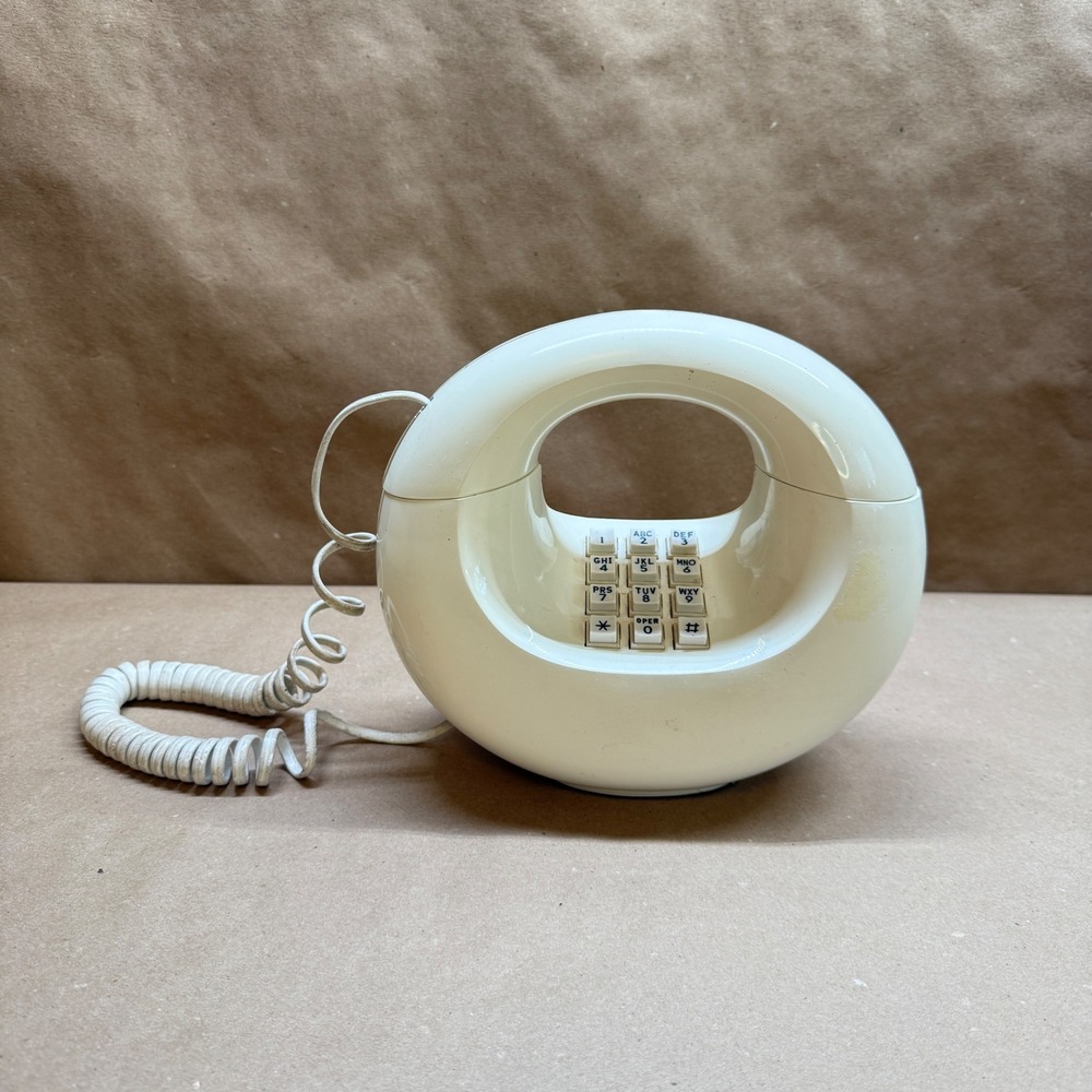 Western Electric Sculpture Phone Vintage Cream White MCM Donut Telephone As Is